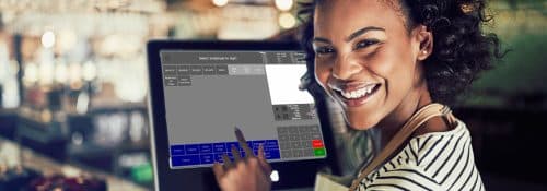 Guest using xnPOS in a hotel cafe